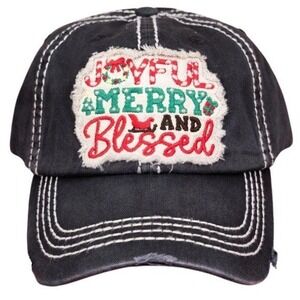 KBETHOS Black "Joyful Merry & Blessed" Holiday Baseball Cap NWT